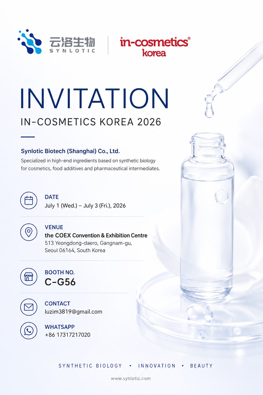 Synlotic Biotech zaprezentuje innowacyjne składniki biologiczne na targach in-cosmetics Korea 2026